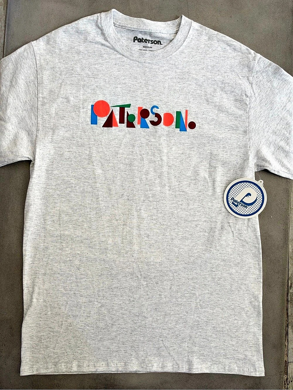 Paterson League Mens Graphic T-Shirt Size M Gray Abstract Geometric Logo Tee NWT